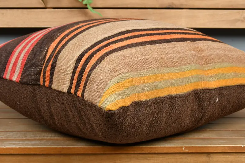 Ethnical Kilim Rug Pillow, 24x24 Brown Pillow Sham, Cotton Cushion, Cushion Case, Traditional Cushion, Pillow for Couch, Vintage Kilim Pillow - 4