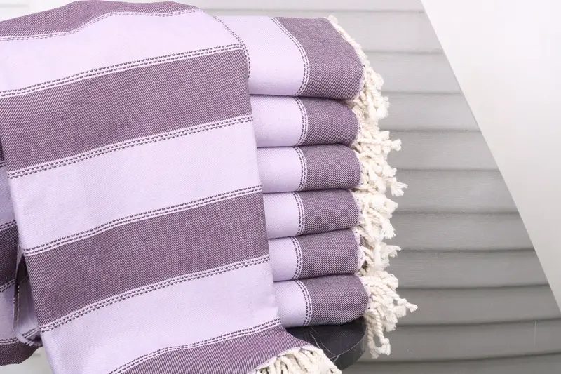 Beach Towel Monogrammed Turkish Cotton Damson-Lilac Stripes, 36x65 Inches