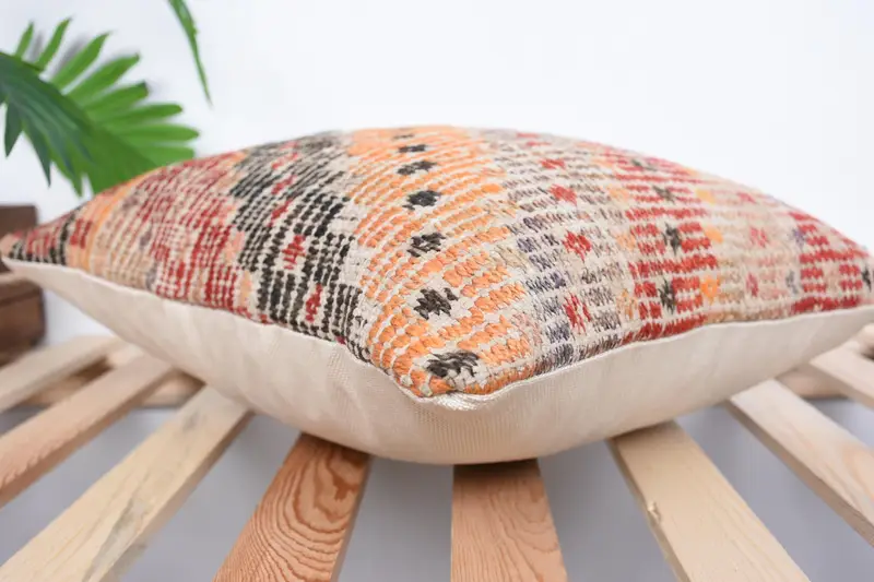 Vintage Pillow, Handmade Kilim Cushion, Turkish Kilim Pillow, Wool Kilim Pillow Pillow Cover, 16x16 Orange Pillow Cover, Pillow Case - 6