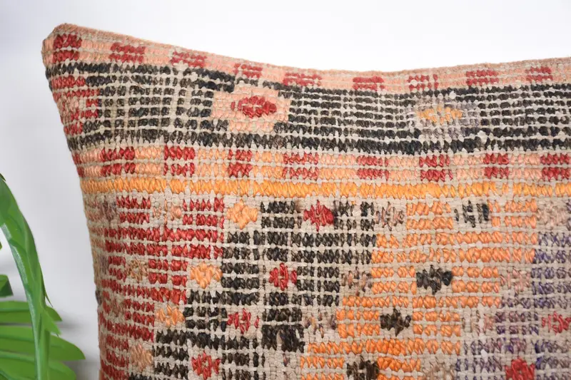 Vintage Pillow, Handmade Kilim Cushion, Turkish Kilim Pillow, Wool Kilim Pillow Pillow Cover, 16x16 Orange Pillow Cover, Pillow Case - 2
