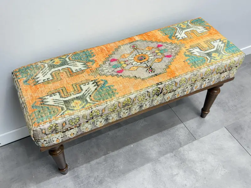 Solid Wood Bench with Storage, Ottoman Bench with Removable Cushion