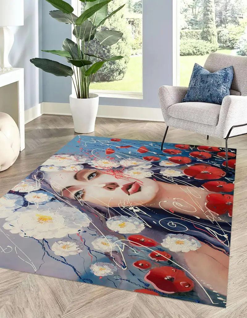 Elegant Floral Printed Rug: Modern Art for Your Space