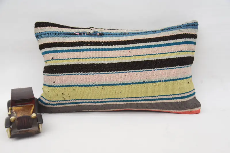 Vintage Striped Wool Euro Sham, Gift 12x20 inch Blue Pillow Sham - 1