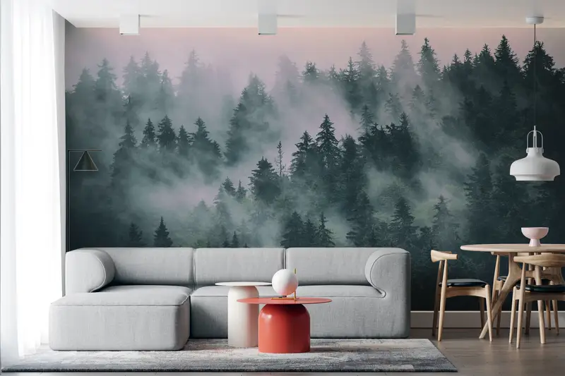View Wall Art, Nature Landscape Wallpaper, Misty Mountain Wall Paper, Misty Forest Mural, Forest Wallpaper, Forest Landscape Wall Mural, - 5