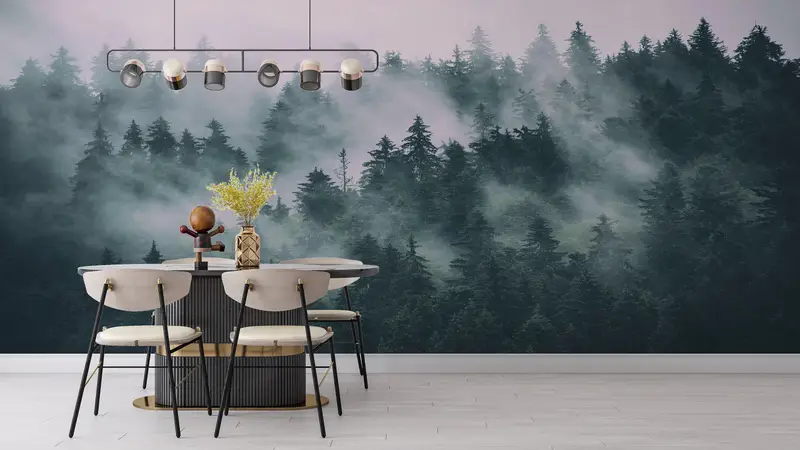 View Wall Art, Nature Landscape Wallpaper, Misty Mountain Wall Paper, Misty Forest Mural, Forest Wallpaper, Forest Landscape Wall Mural, - 3