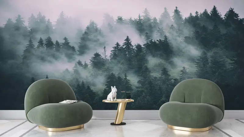 View Wall Art, Nature Landscape Wallpaper, Misty Mountain Wall Paper, Misty Forest Mural, Forest Wallpaper, Forest Landscape Wall Mural, - 4