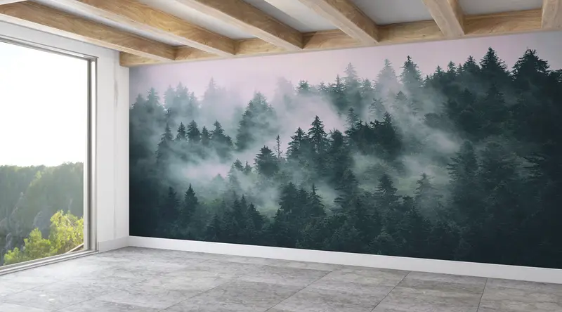View Wall Art, Nature Landscape Wallpaper, Misty Mountain Wall Paper, Misty Forest Mural, Forest Wallpaper, Forest Landscape Wall Mural, - 6