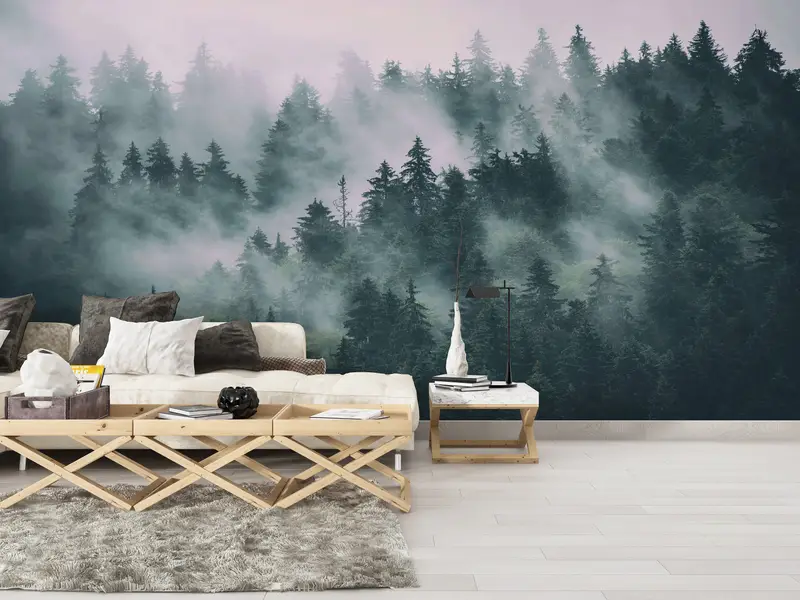 View Wall Art, Nature Landscape Wallpaper, Misty Mountain Wall Paper, Misty Forest Mural, Forest Wallpaper, Forest Landscape Wall Mural, - 2
