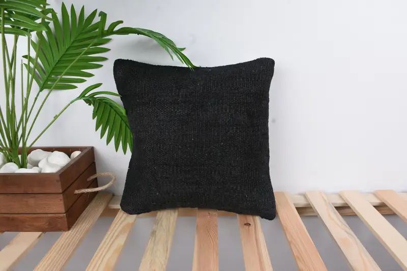 Ethnical Kilim Rug Pillow, 14x14 Brown Cushion Cover, Kilim Cushion Sham, Cushion Case, Home Decor Pillow, Meditation Cushion Cover - 1