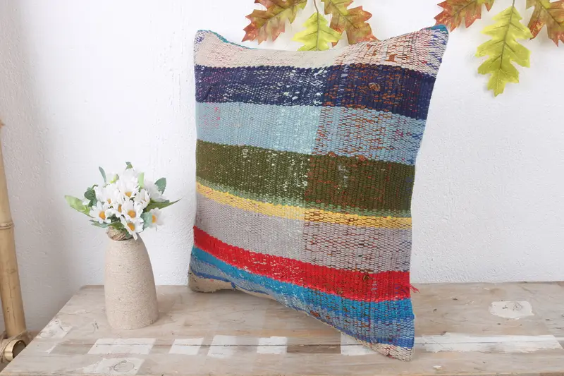 Pillow, Home Decor Pillow, Pillow for Couch, Handmade Kilim Cushion, Chair Pillow Case, Nomadic Pillow Sham, 16x16 Red Pillow Sham - 4