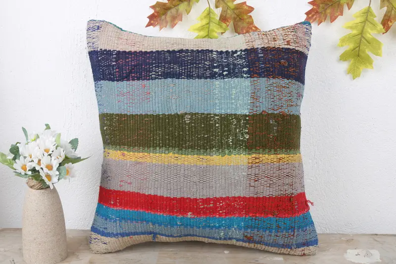 Pillow, Home Decor Pillow, Pillow for Couch, Handmade Kilim Cushion, Chair Pillow Case, Nomadic Pillow Sham, 16x16 Red Pillow Sham - 2