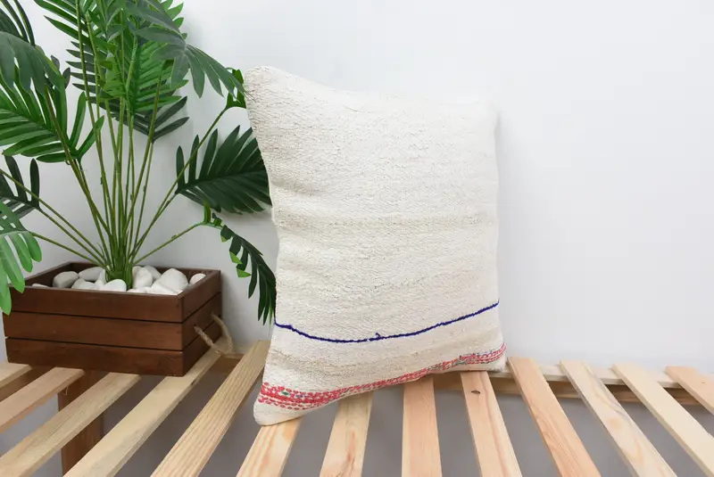 Ethnical Kilim Rug Pillow, Decorative Throw Cushion, 18x18 White Cushion Cover, Turkish Kilim Pillow, Pillow Case, Boho Pillow Sham Cover - 4