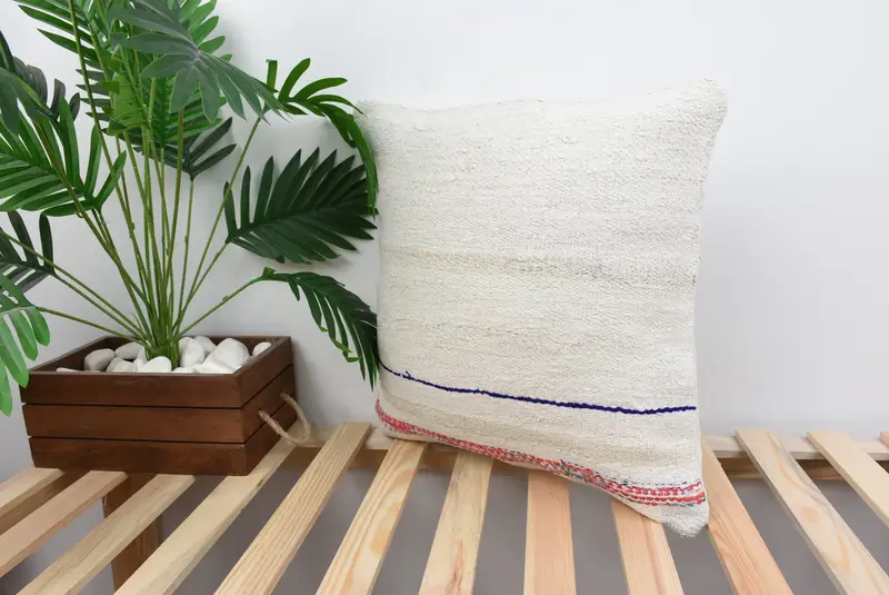 Ethnical Kilim Rug Pillow, Decorative Throw Cushion, 18x18 White Cushion Cover, Turkish Kilim Pillow, Pillow Case, Boho Pillow Sham Cover - 5