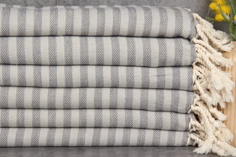 Personalized Turkish Towel Beach Light Gray-Dark Striped, 71x40 Inches