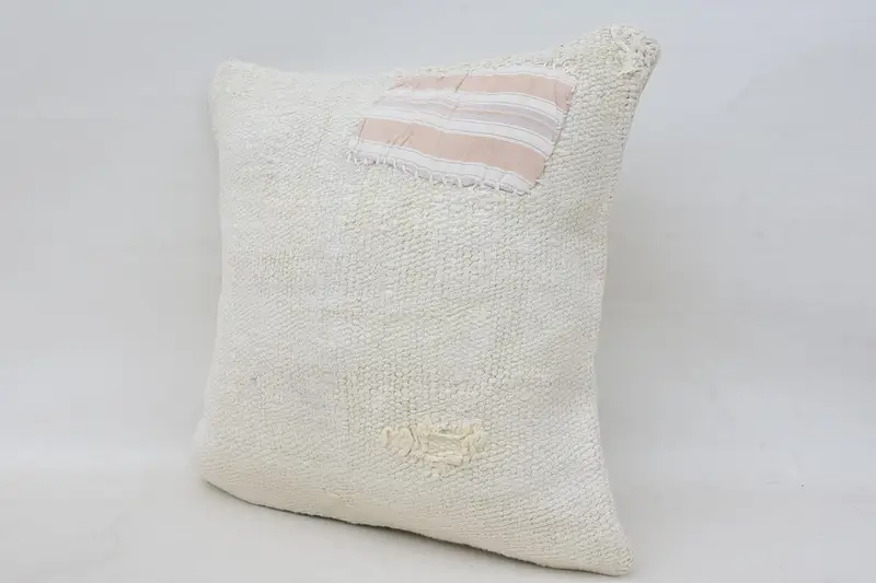 Aesthetic Pillow Case, Southwestern Pillow, Pillow Case, Kilim Pillow, Home Decor Pillow, Vintage Kilim Throw Pillow, 16x16 White Cushion Case - 3