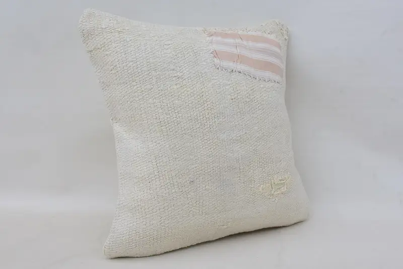 Aesthetic Pillow Case, Southwestern Pillow, Pillow Case, Kilim Pillow, Home Decor Pillow, Vintage Kilim Throw Pillow, 16x16 White Cushion Case - 2