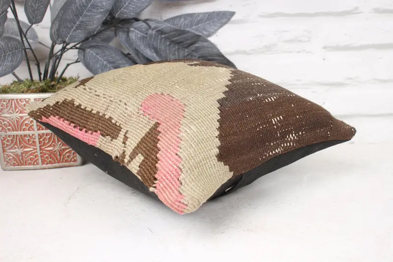 Antique Pillows, Pillow for Couch, Cushion Case, Throw Kilim Pillow, Bohemian Cushion Pillow Cover, Ikat Pillow, 12x12 Brown Cushion - 6