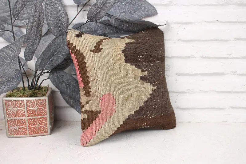 Antique Pillows, Pillow for Couch, Cushion Case, Throw Kilim Pillow, Bohemian Cushion Pillow Cover, Ikat Pillow, 12x12 Brown Cushion - 3