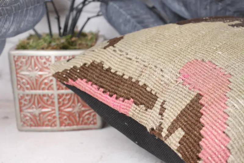 Antique Pillows, Pillow for Couch, Cushion Case, Throw Kilim Pillow, Bohemian Cushion Pillow Cover, Ikat Pillow, 12x12 Brown Cushion - 7