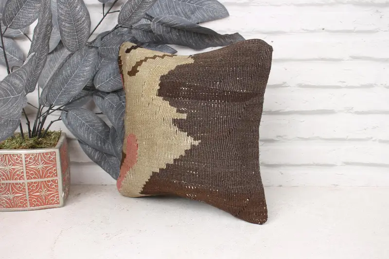 Antique Pillows, Pillow for Couch, Cushion Case, Throw Kilim Pillow, Bohemian Cushion Pillow Cover, Ikat Pillow, 12x12 Brown Cushion - 4