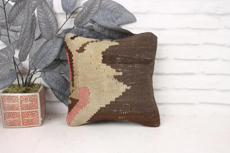 Antique Pillows, Pillow for Couch, Cushion Case, Throw Kilim Pillow, Bohemian Cushion Pillow Cover, Ikat Pillow, 12x12 Brown Cushion - 1