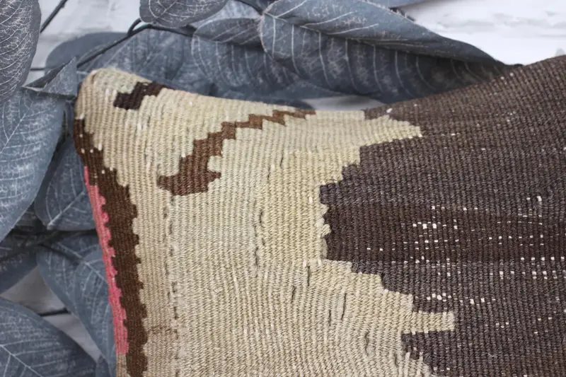 Antique Pillows, Pillow for Couch, Cushion Case, Throw Kilim Pillow, Bohemian Cushion Pillow Cover, Ikat Pillow, 12x12 Brown Cushion - 2