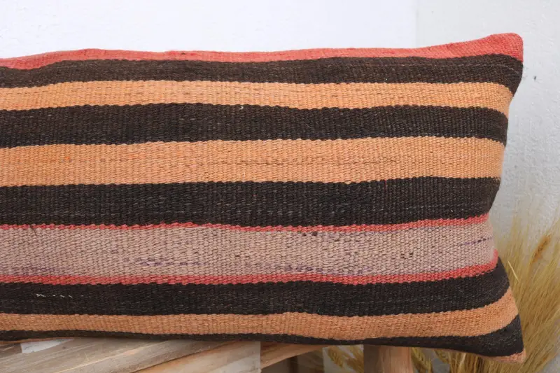 Rustic Cushion, Pillow for Couch, Kilim Pillow Cover, Handmade Kilim Cushion, Pillow Cover, Nomadic Pillow Sham, 12x36 Orange Cushion Cover - 5