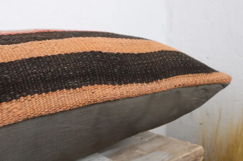 Rustic Cushion, Pillow for Couch, Kilim Pillow Cover, Handmade Kilim Cushion, Pillow Cover, Nomadic Pillow Sham, 12x36 Orange Cushion Cover - 6