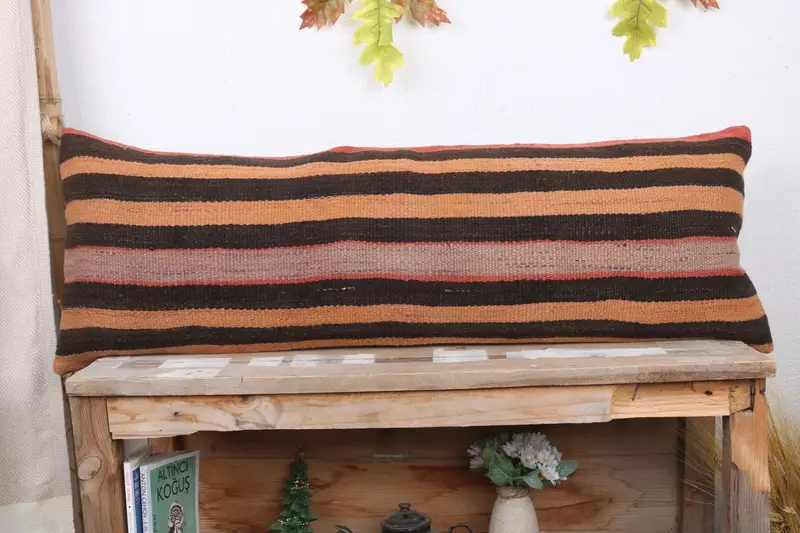 Rustic Cushion, Pillow for Couch, Kilim Pillow Cover, Handmade Kilim Cushion, Pillow Cover, Nomadic Pillow Sham, 12x36 Orange Cushion Cover - 2