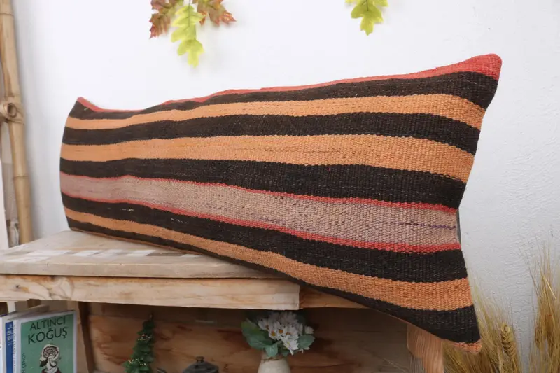 Rustic Cushion, Pillow for Couch, Kilim Pillow Cover, Handmade Kilim Cushion, Pillow Cover, Nomadic Pillow Sham, 12x36 Orange Cushion Cover - 4