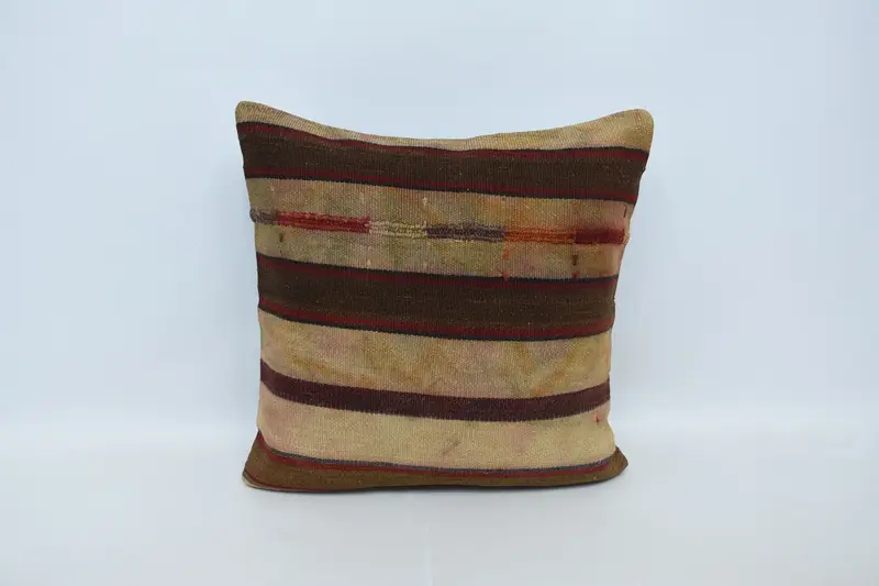 Throw Antique Red Cushion Case, Striped Wool Handwoven Gift for Couple Cushion - 1