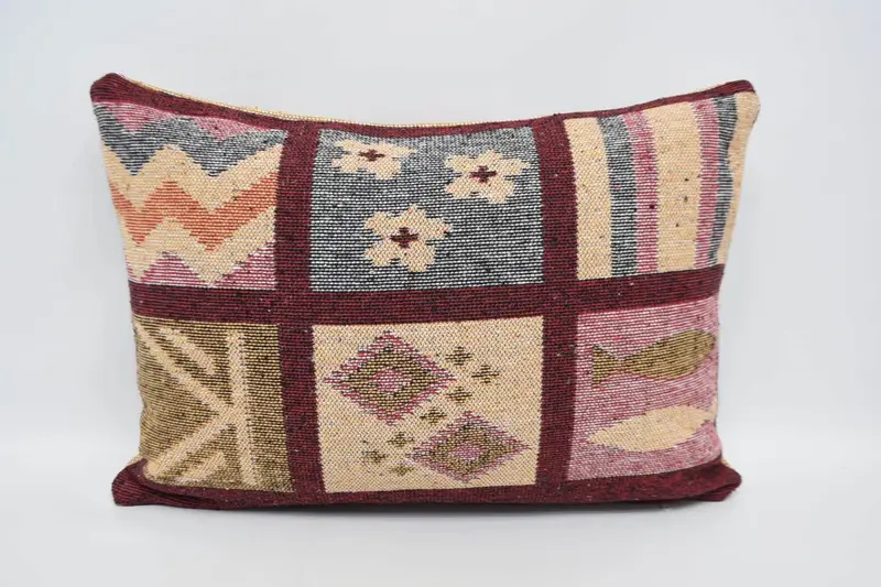 Kilim Pillow, Bolster Cushion, Cushion, Turkish Kilim Pillow, Patio Cushion, 20x28 Red Pillow Sham, Handmade Kilim Cushion - 1