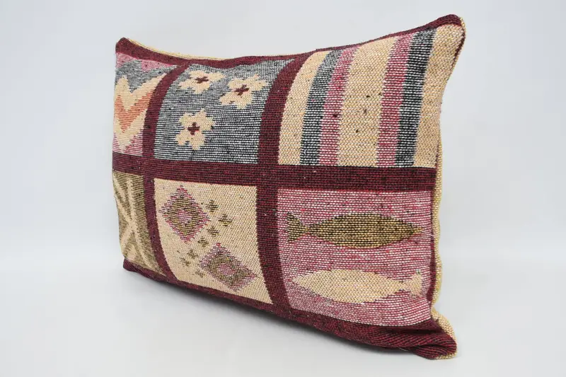 Kilim Pillow, Bolster Cushion, Cushion, Turkish Kilim Pillow, Patio Cushion, 20x28 Red Pillow Sham, Handmade Kilim Cushion - 4