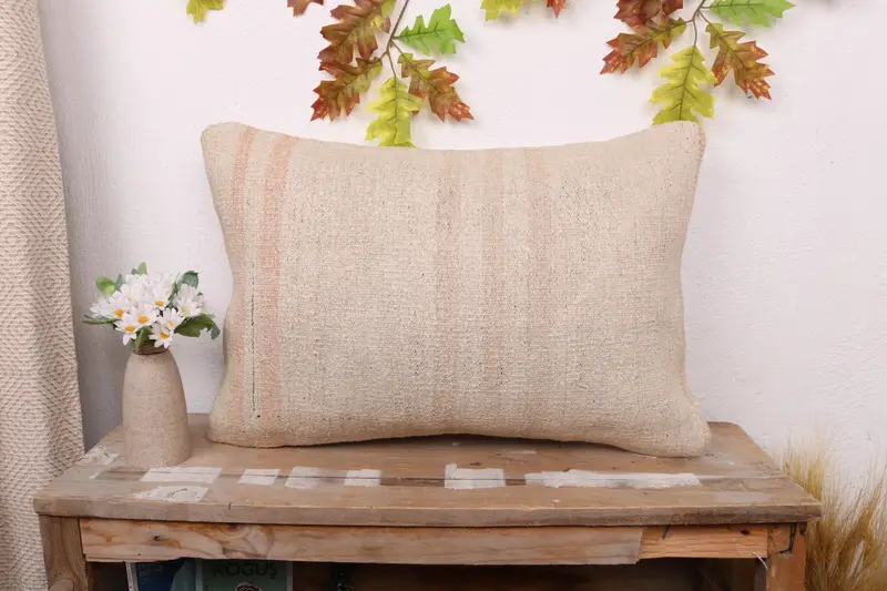 Kilim Pillow, Cushion Case, 16x24 Beige Pillow Cover, Sofa Bolster Pillow Cover, Farmhouse Pillow, Home Decor Pillow, Interior Designer Pillow - 1