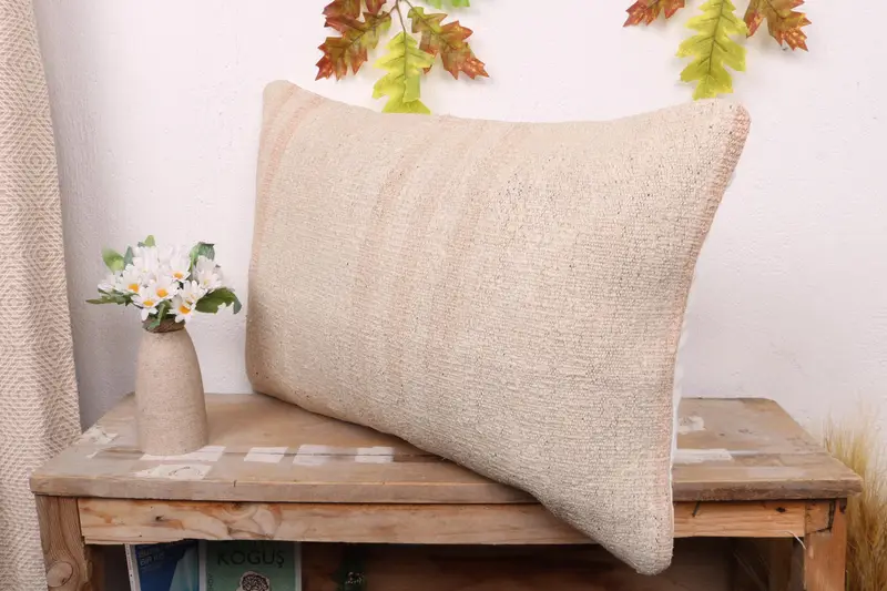 Kilim Pillow, Cushion Case, 16x24 Beige Pillow Cover, Sofa Bolster Pillow Cover, Farmhouse Pillow, Home Decor Pillow, Interior Designer Pillow - 4