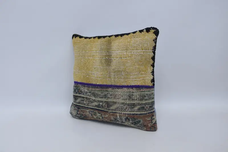 Tapestry Pillow Cover, Turkish Pillow, Turkish Kilim Pillow, Couch Pillow Cover, Cushion, 16x16 Yellow Pillow, Antique Pillows - 4