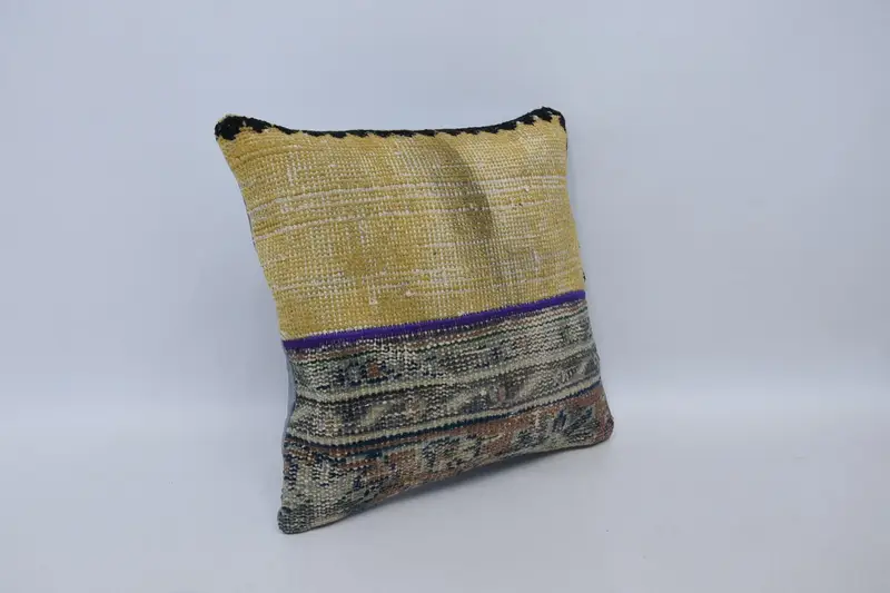 Tapestry Pillow Cover, Turkish Pillow, Turkish Kilim Pillow, Couch Pillow Cover, Cushion, 16x16 Yellow Pillow, Antique Pillows - 3