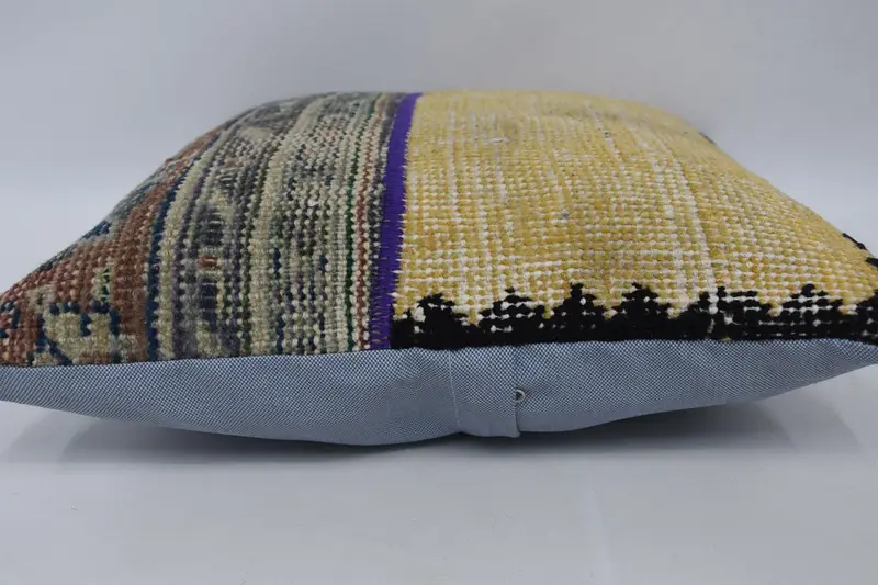 Tapestry Pillow Cover, Turkish Pillow, Turkish Kilim Pillow, Couch Pillow Cover, Cushion, 16x16 Yellow Pillow, Antique Pillows - 5