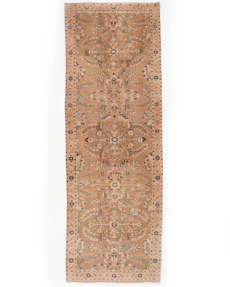 Zarif Kahverengi Halı, 3,2x9,5 ft Bej Vurgulu