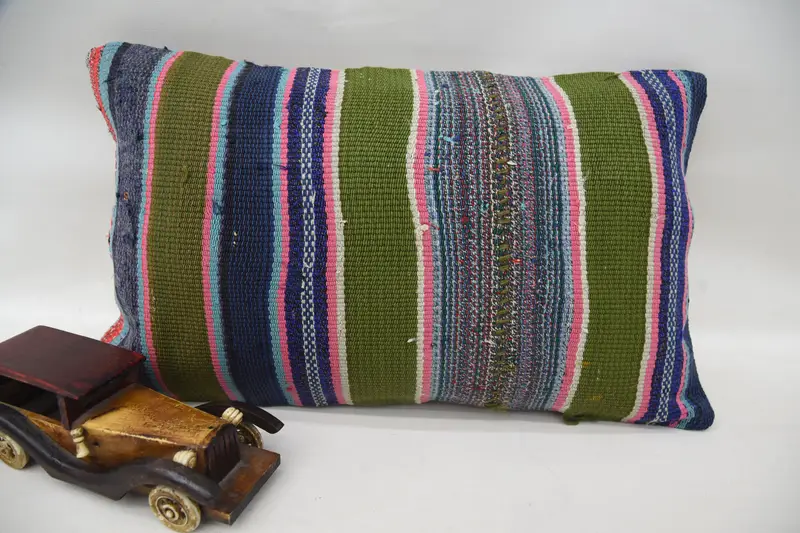 Throw Striped Pillow Cover, Gift 12x20 inch Blue Christmas Gift Wool Cushion - 1