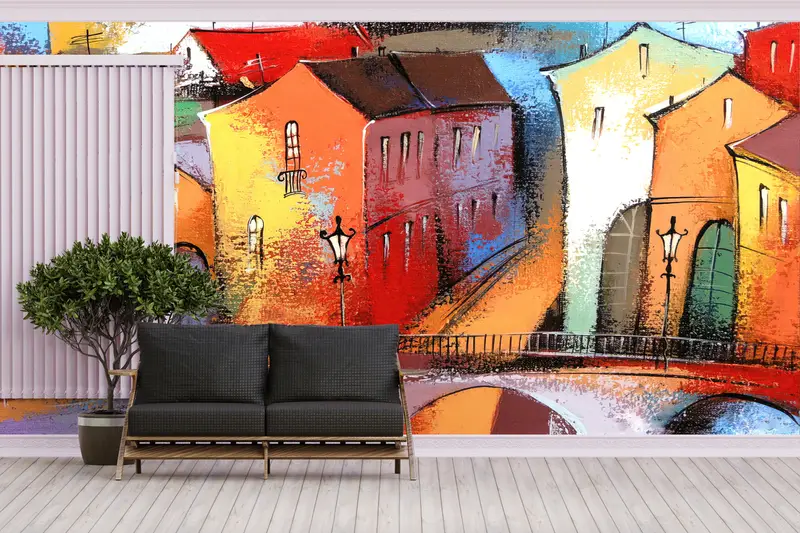 Moderne bedruckte Tapete: Abstrakte Stadtansicht für trendige Räume