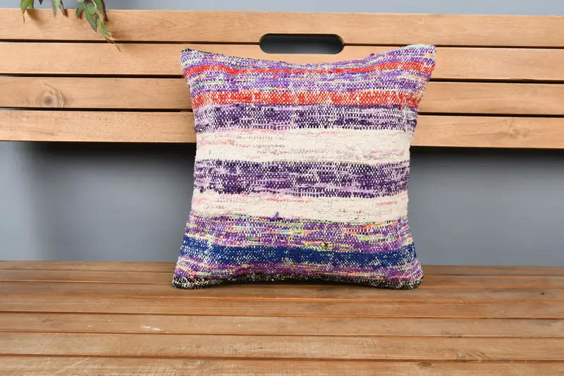 Kilim Rug Cushion Cover, Pillow Case, Vintage Pillow, Turkish Pillow, Home Decor Pillow, 16x16 Purple Cushion Cover, Outdoor Bolster Pillow Case - 6