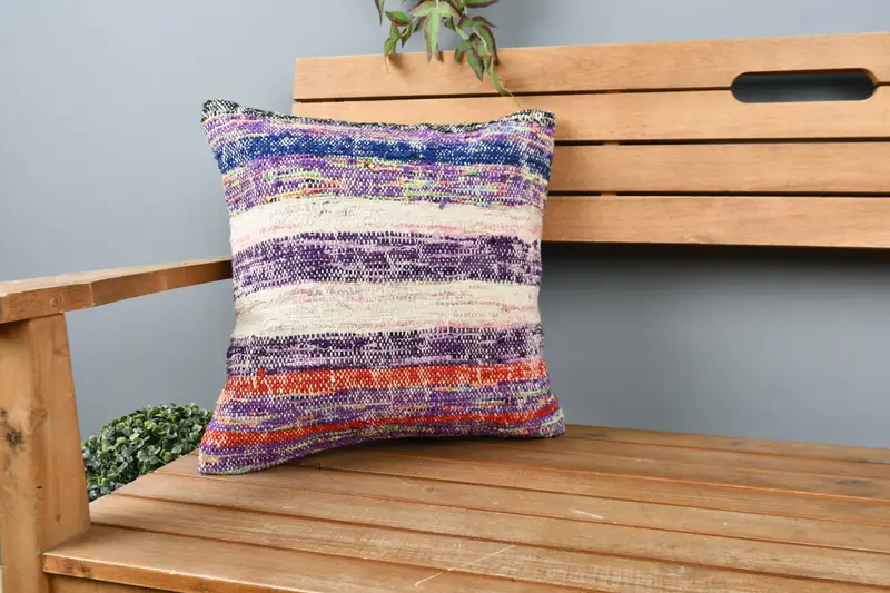 Kilim Rug Cushion Cover, Pillow Case, Vintage Pillow, Turkish Pillow, Home Decor Pillow, 16x16 Purple Cushion Cover, Outdoor Bolster Pillow Case - 1