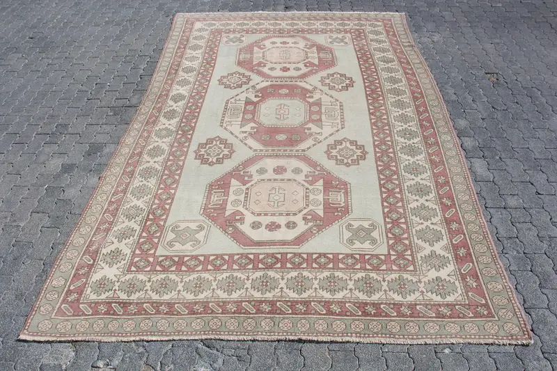 7.3x11 ft Türk Boy Halı, Vintage Kırmızı İkat Halı - 1