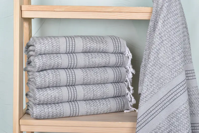 Monogrammed Beach Towel Gray Linen Striped, 36x71 Inches