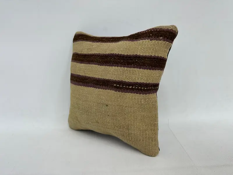 Pillow, 12x12 Beige Cushion, Kilim Pillow Cover, Knitted Pillow Cover, Kilim Cushion Sham, Vintage Kilim Pillow, Rustic Cushion - 4