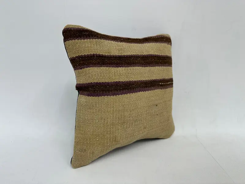 Pillow, 12x12 Beige Cushion, Kilim Pillow Cover, Knitted Pillow Cover, Kilim Cushion Sham, Vintage Kilim Pillow, Rustic Cushion - 3