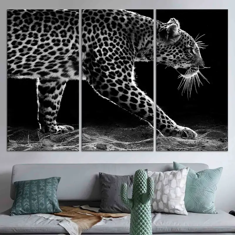 Eleganter schwarz-weißer Wildtier-Leinwanddruck für moderne Lofts