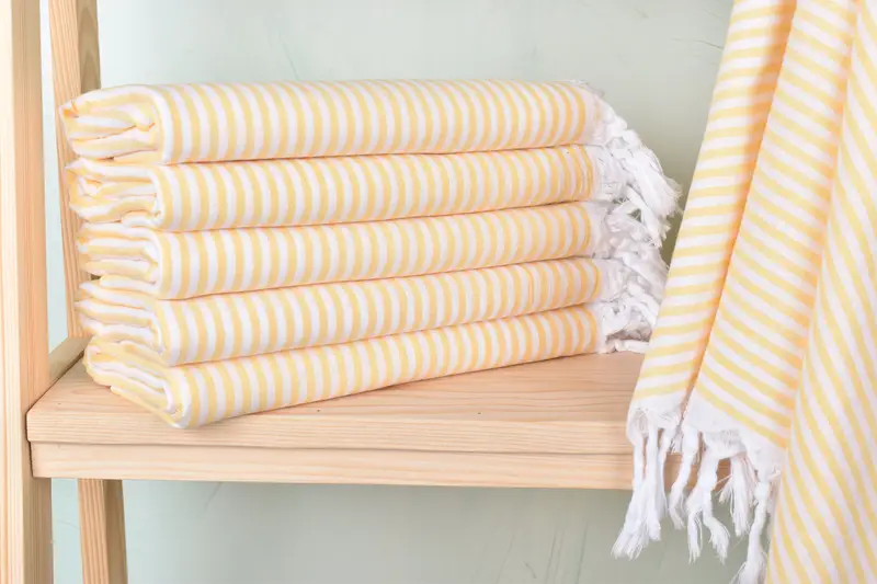 Turkish Towels Beach Yellow Striped, Organic Cotton/Linen, 36x67 Inches