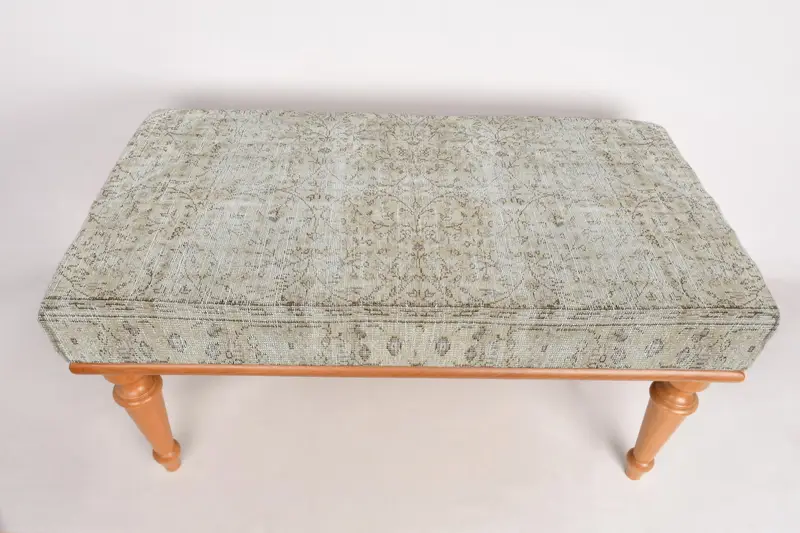 Modular Beige & Brown Kilim Ottoman, Versatile Turkish Wool Blend Ottoman